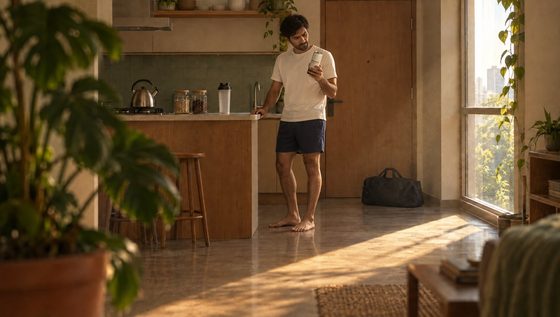 Board: the early riser reads the label